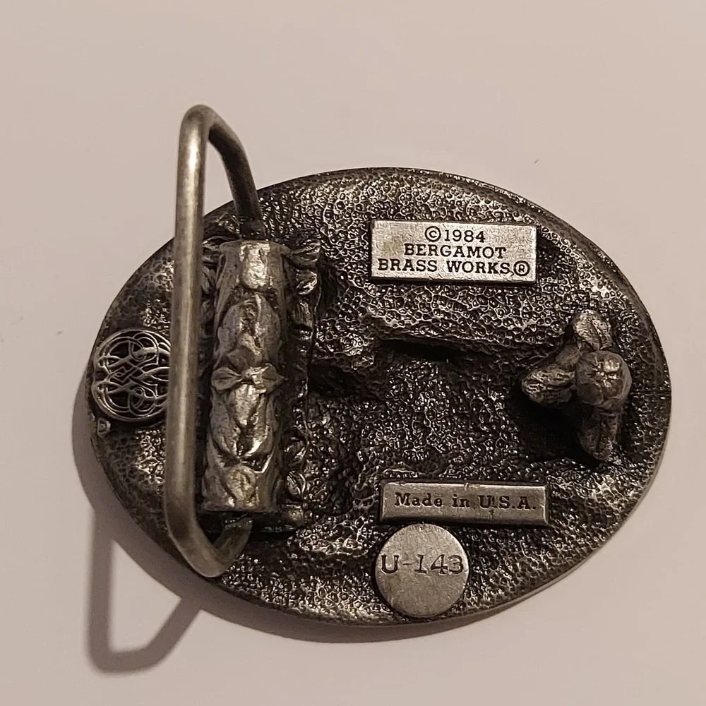 Vintage 1984 Bergamot Brass Works Car Scene Belt Buckle U-143 Made In USA Silver